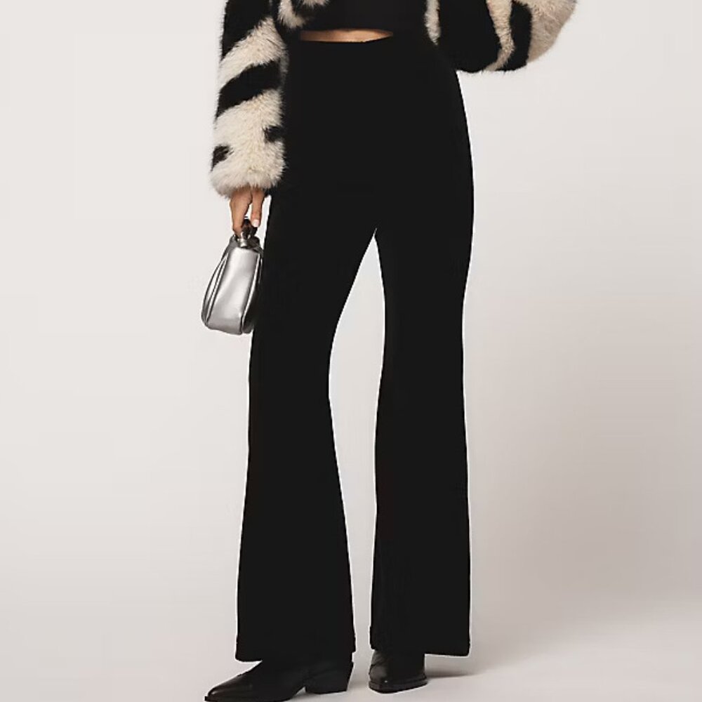 By Anthropologie Chenille Flared Trousers SIZE M black new with tag nwt